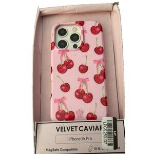 VELVET CAVIAR Apple iPhone 16 Pro MagSafe Case - Sweet Red Cherry on Pink NEW
